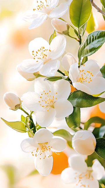 白色花朵与绿叶自然风光