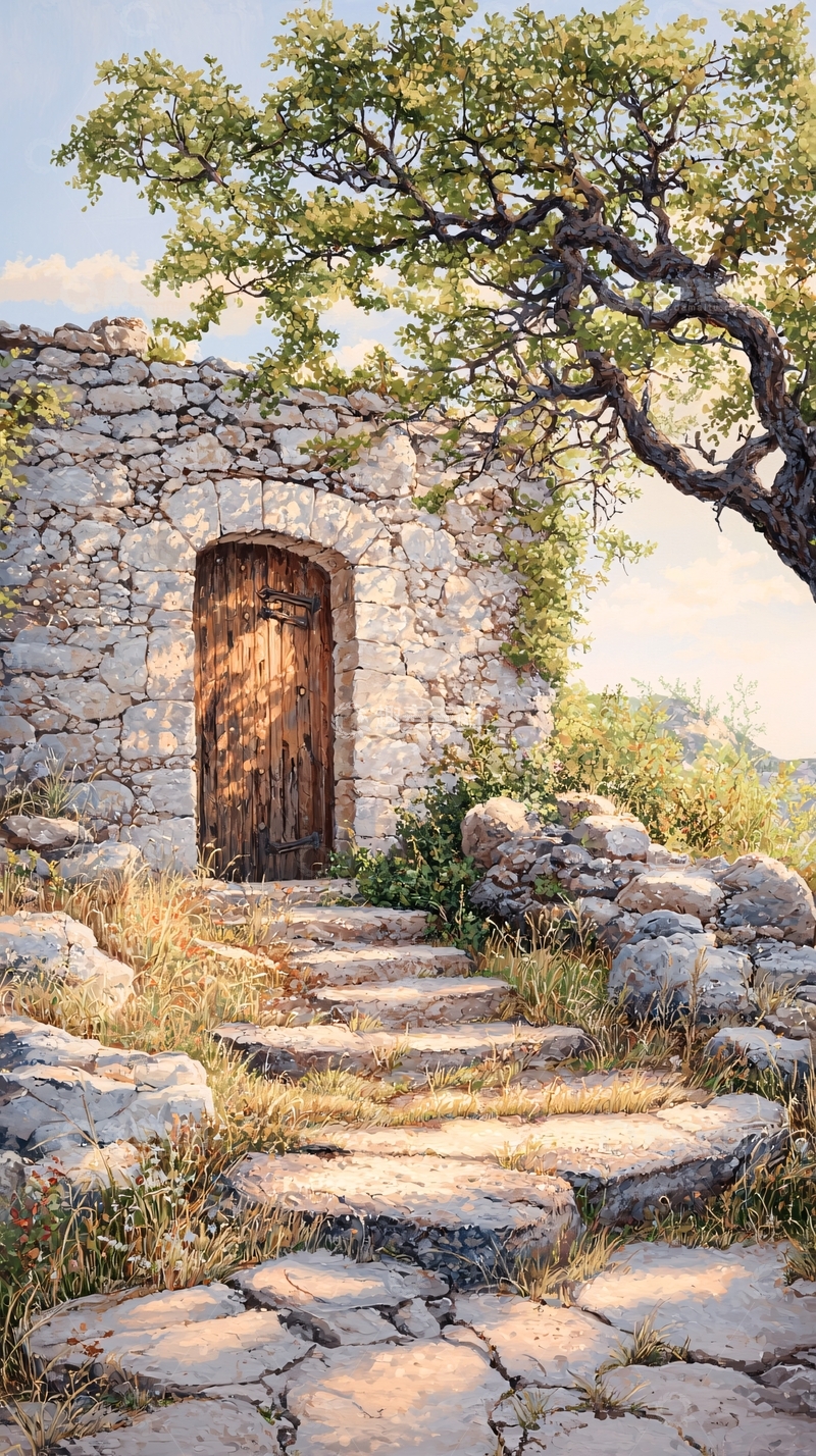 高清大图下载【趣麦麦图】石墙木门自然风光