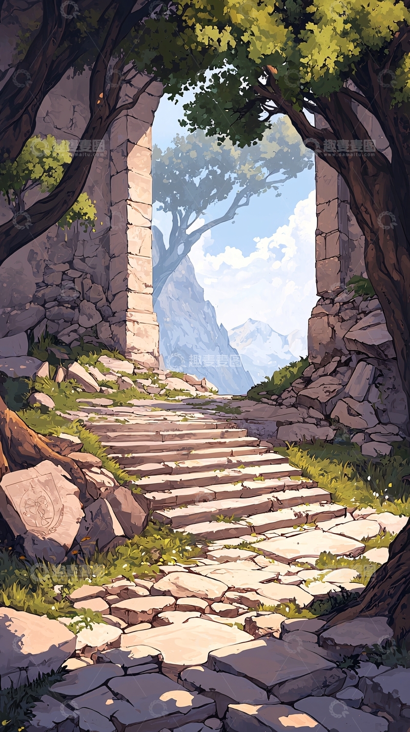 高清大图下载【趣麦麦图】石阶山间古道