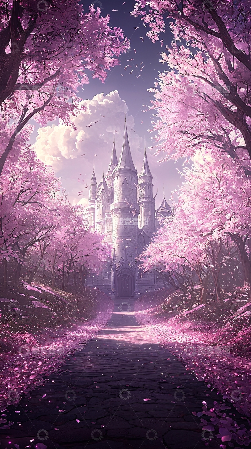 高清大图下载【趣麦麦图】梦幻城堡樱花林