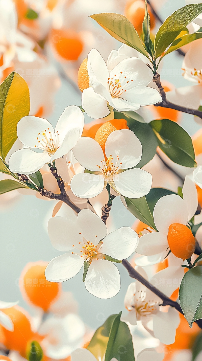 高清大图下载【趣麦麦图】橙花盛开的树枝