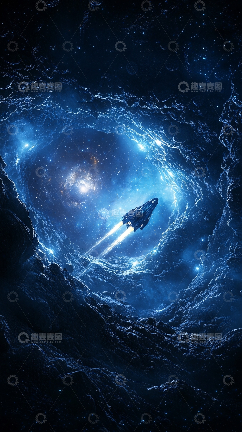 高清大图下载【趣麦麦图】星际穿梭：宇宙飞船穿越星云