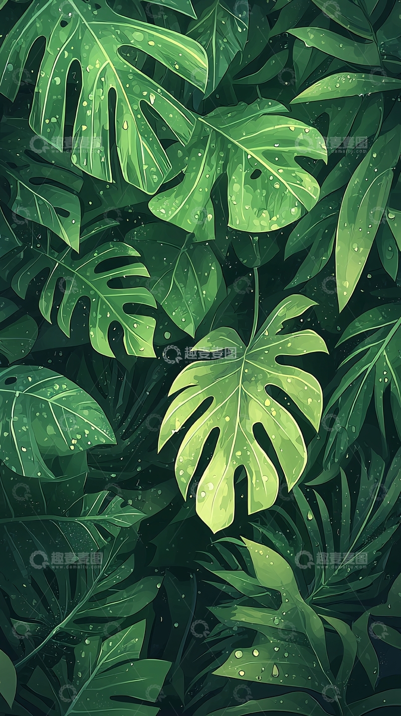高清大图下载【趣麦麦图】热带雨林植物叶子背景图