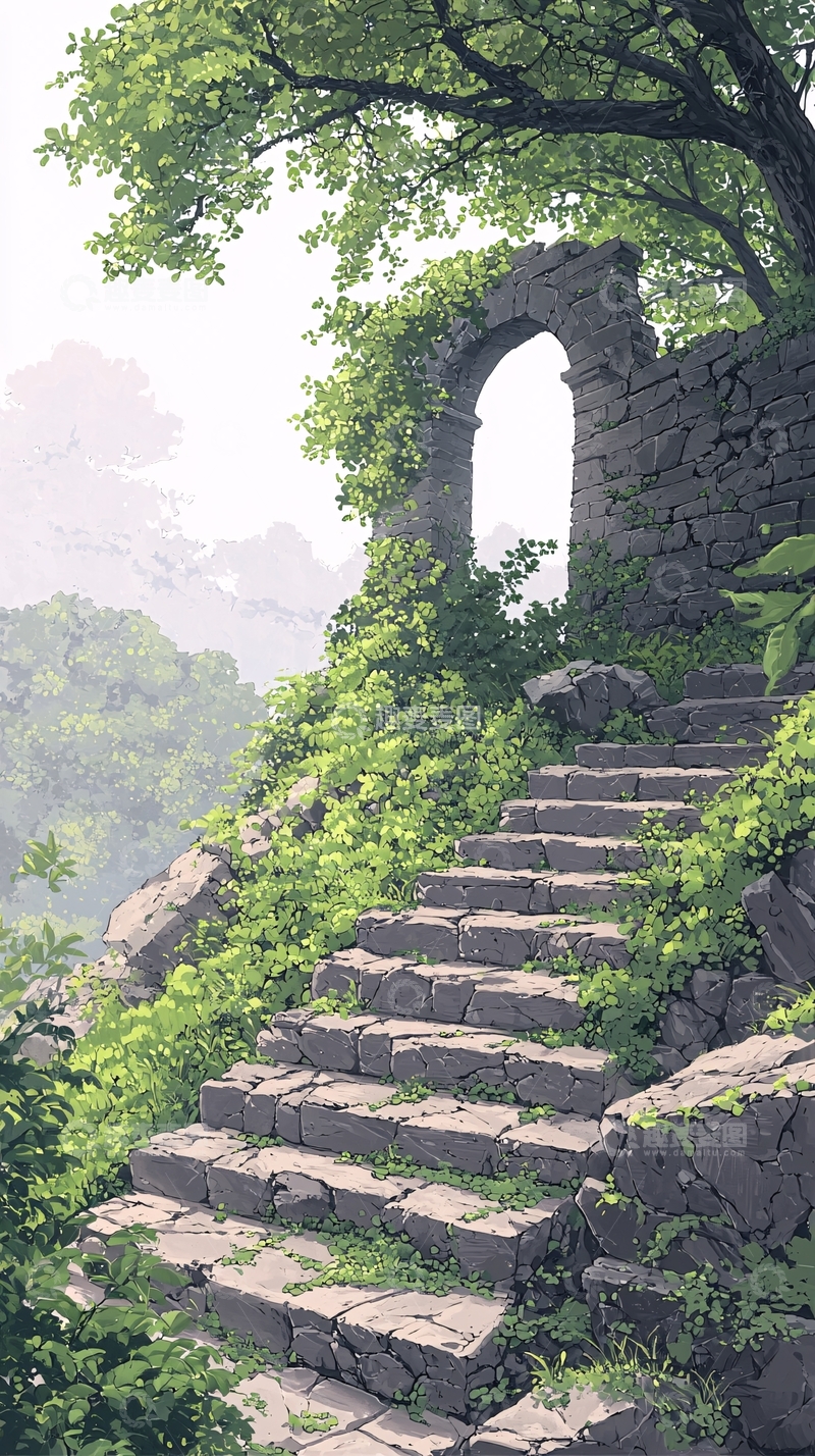 高清大图下载【趣麦麦图】古堡遗迹石阶自然风光