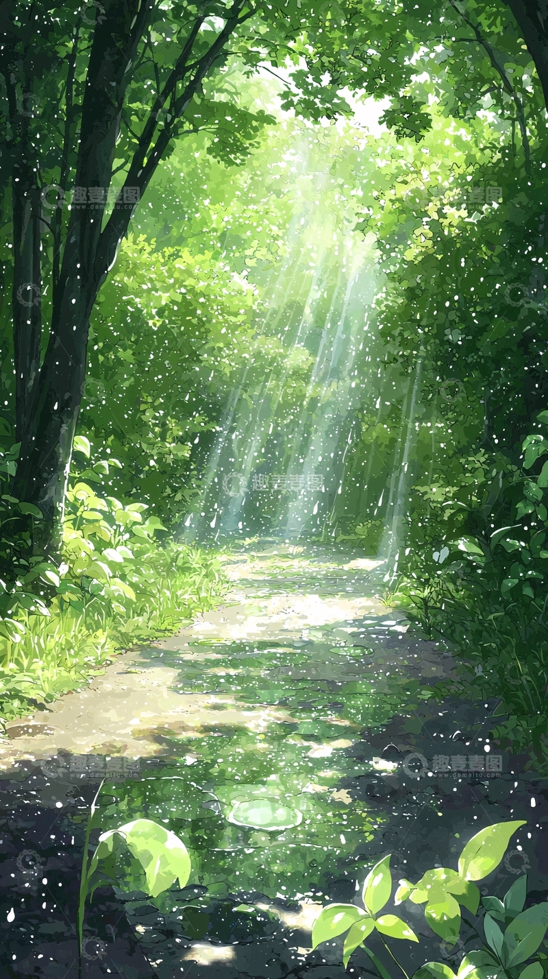 高清大图下载【趣麦麦图】森林中的阳光小径