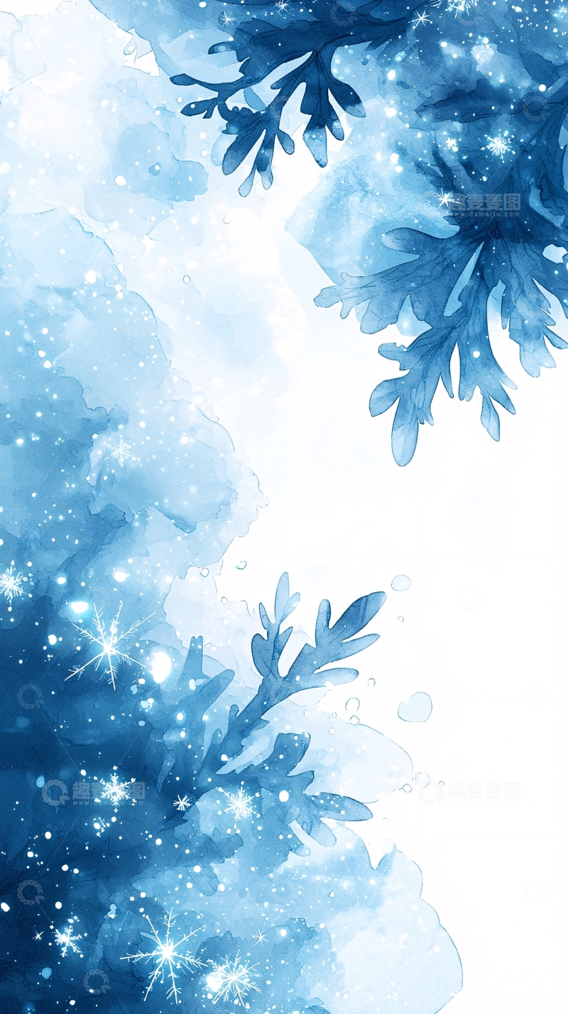 高清大图下载【趣麦麦图】冬日雪花水彩背景图