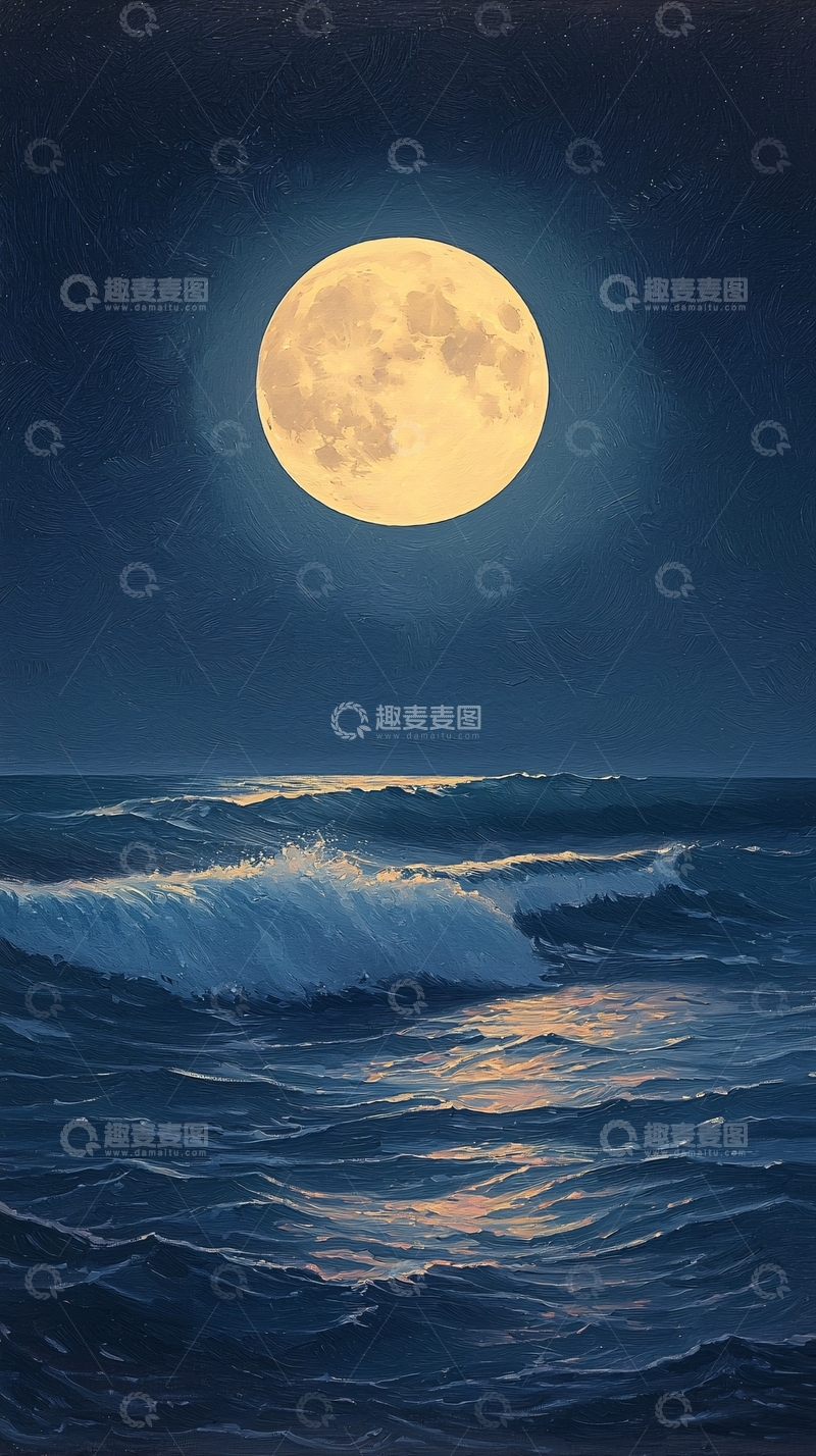 高清大图下载【趣麦麦图】月光下的海浪