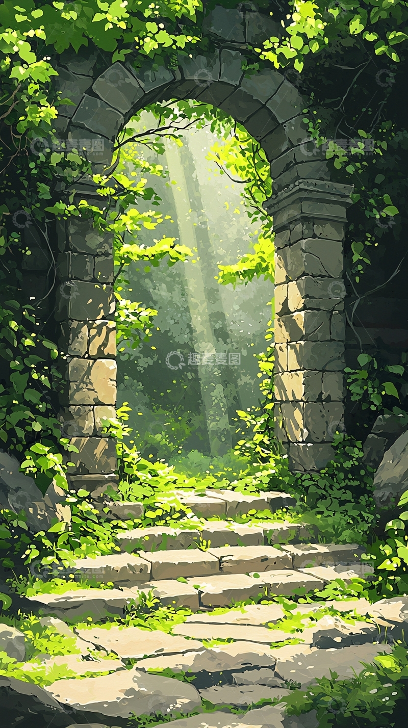 高清大图下载【趣麦麦图】石拱门与绿意盎然的小径