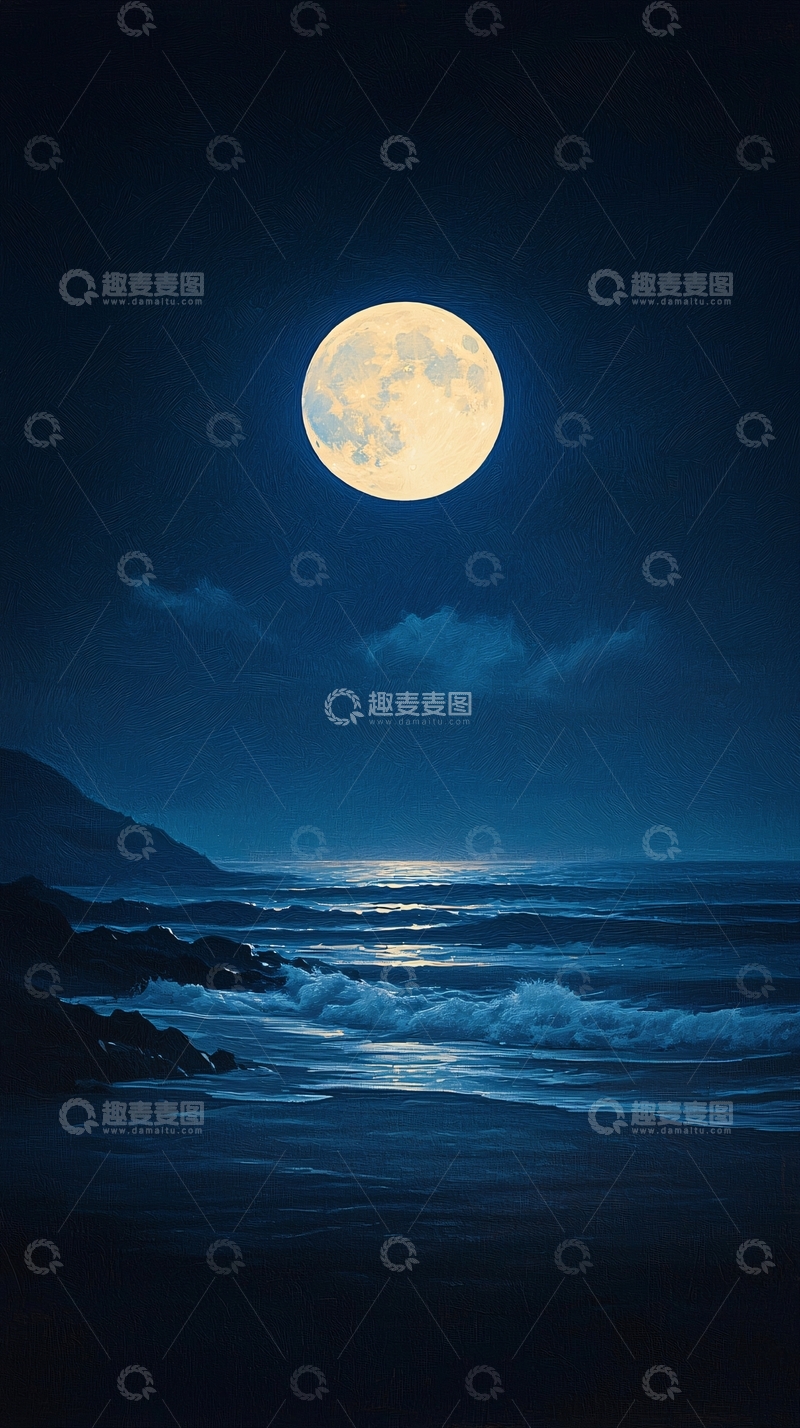 高清大图下载【趣麦麦图】月光下的海岸夜景