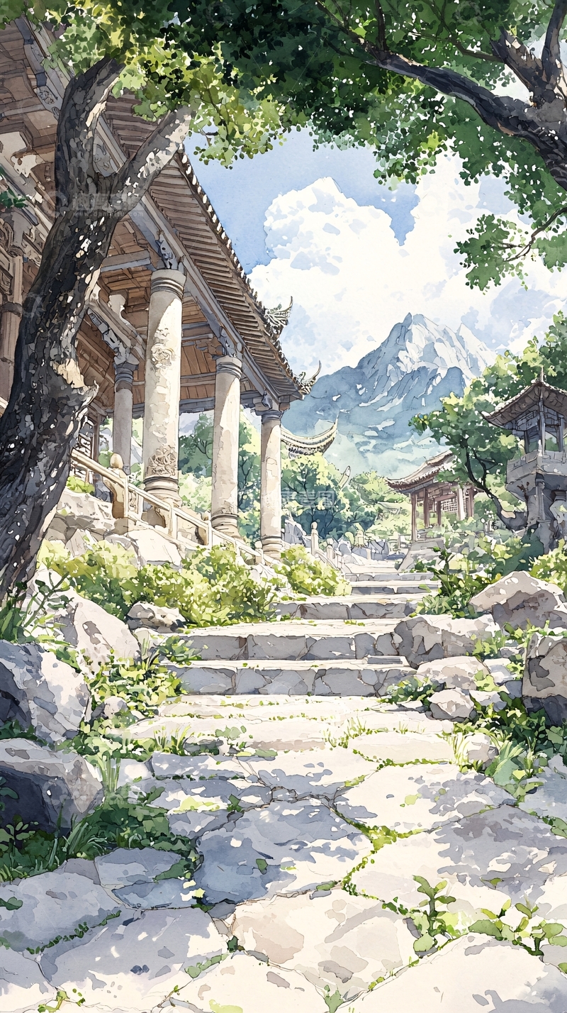 高清大图下载【趣麦麦图】古风庭院石阶自然风景