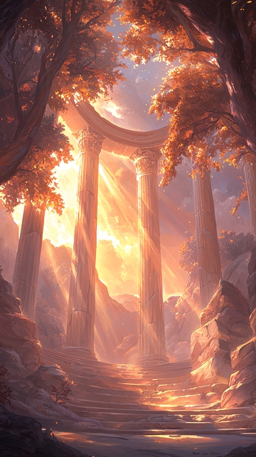 古罗马柱廊与秋日光影