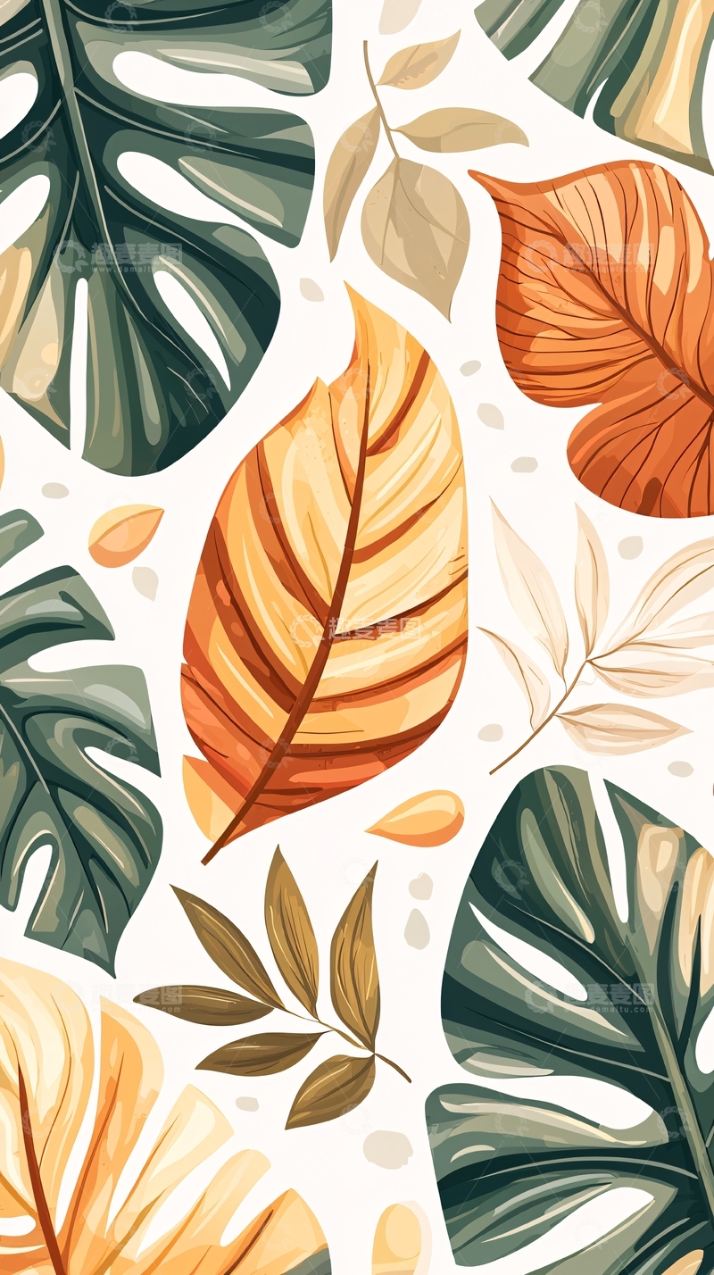 高清大图下载【趣麦麦图】热带植物叶子图案背景