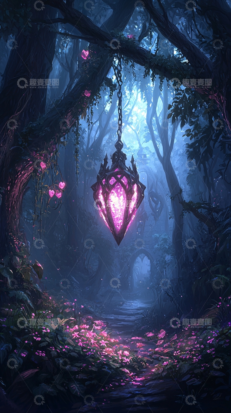 高清大图下载【趣麦麦图】神秘森林中的发光宝石