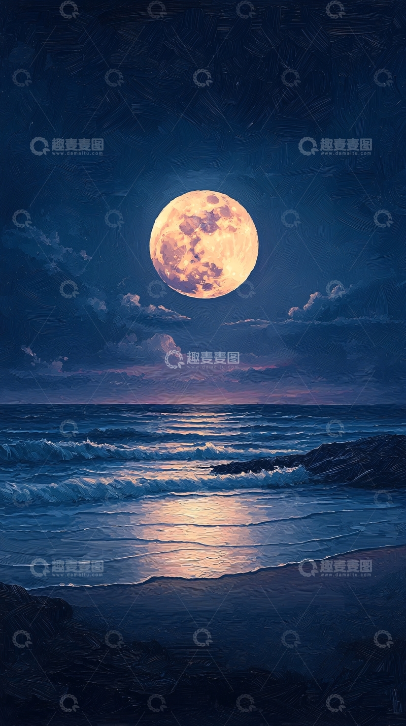 高清大图下载【趣麦麦图】月光下的海滩夜景