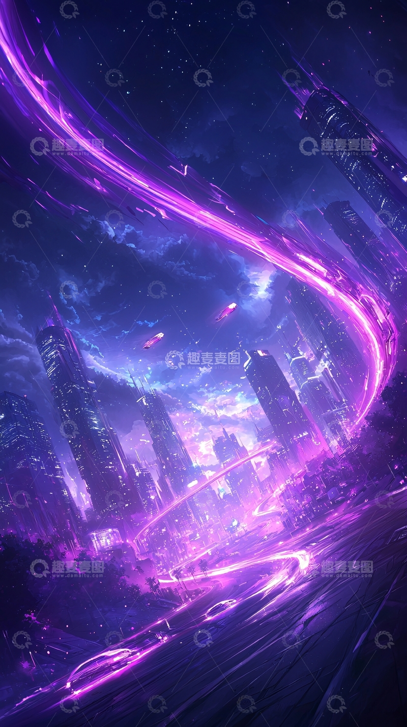 高清大图下载【趣麦麦图】未来城市夜景霓虹灯流光