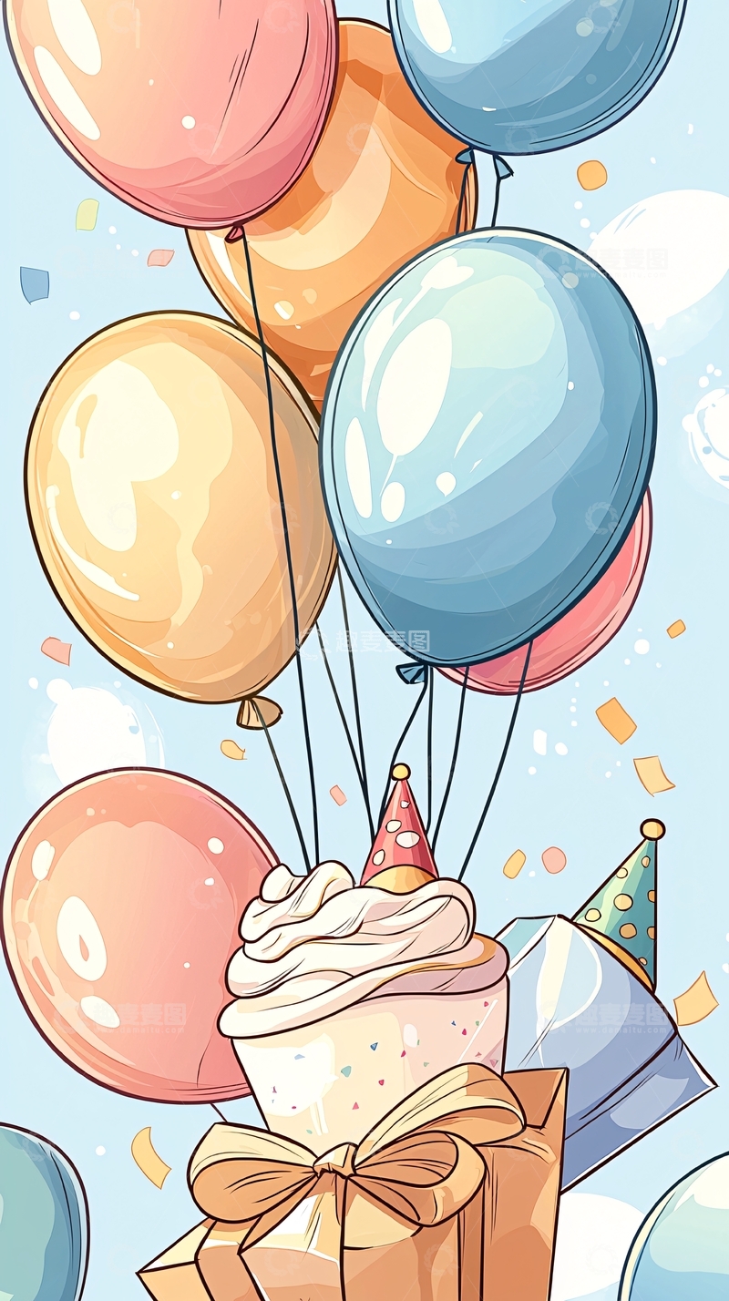 高清大图下载【趣麦麦图】生日派对气球蛋糕礼物庆祝