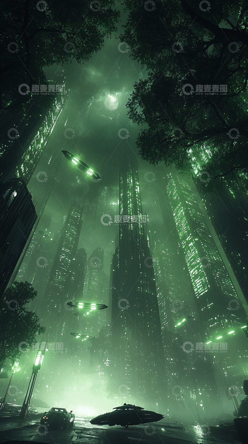 高清大图下载【趣麦麦图】未来城市夜景科幻风格