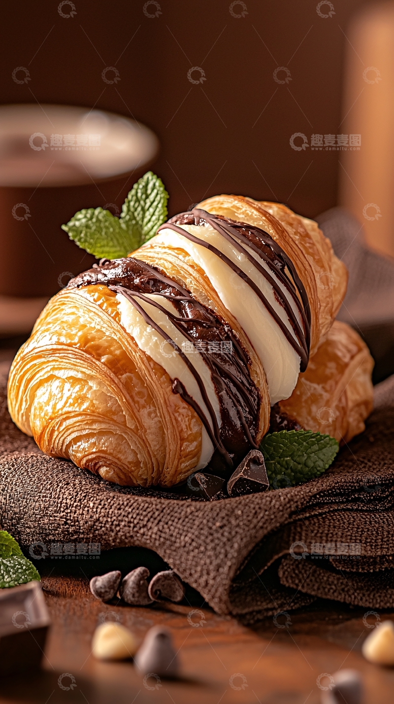高清大图下载【趣麦麦图】巧克力淋面羊角面包
