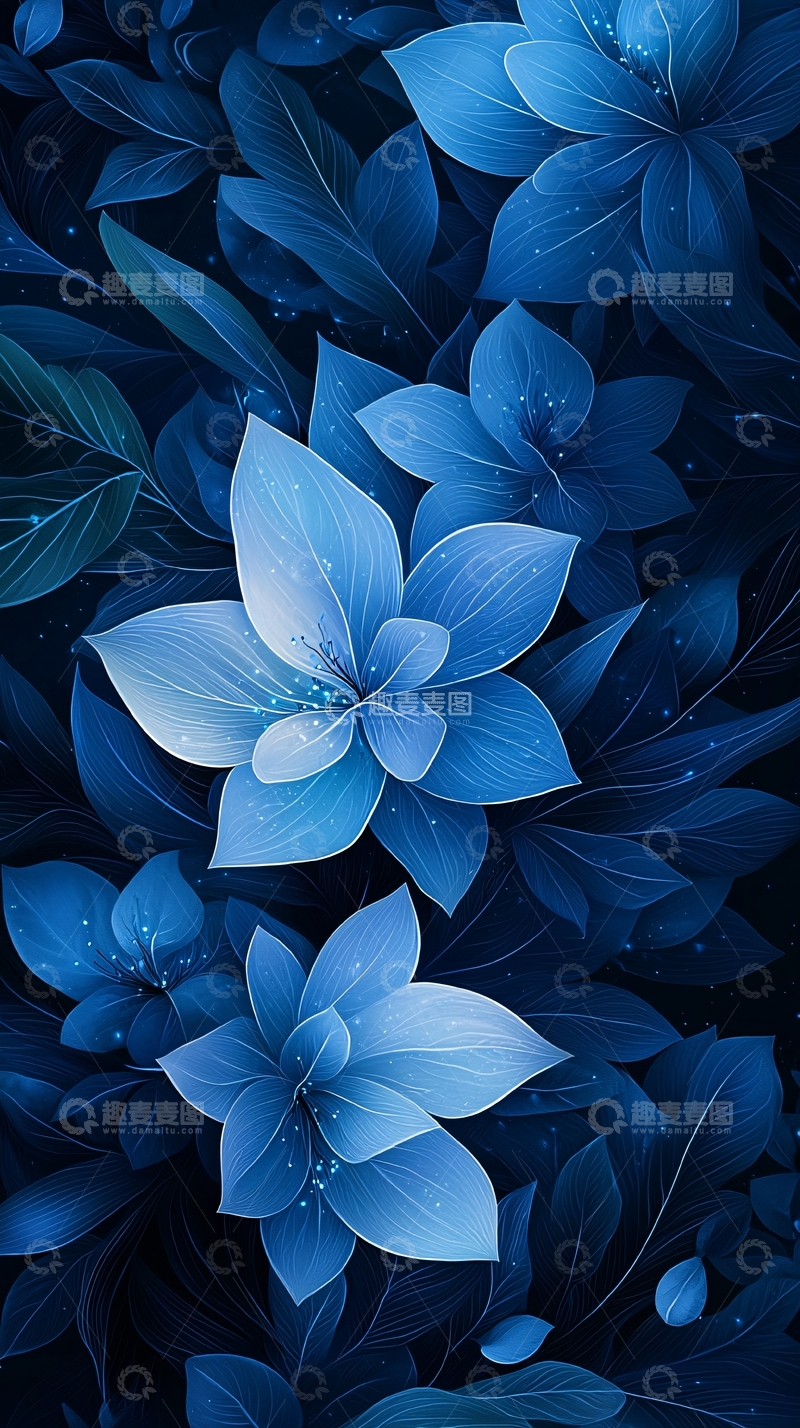 高清大图下载【趣麦麦图】蓝色花卉背景素材