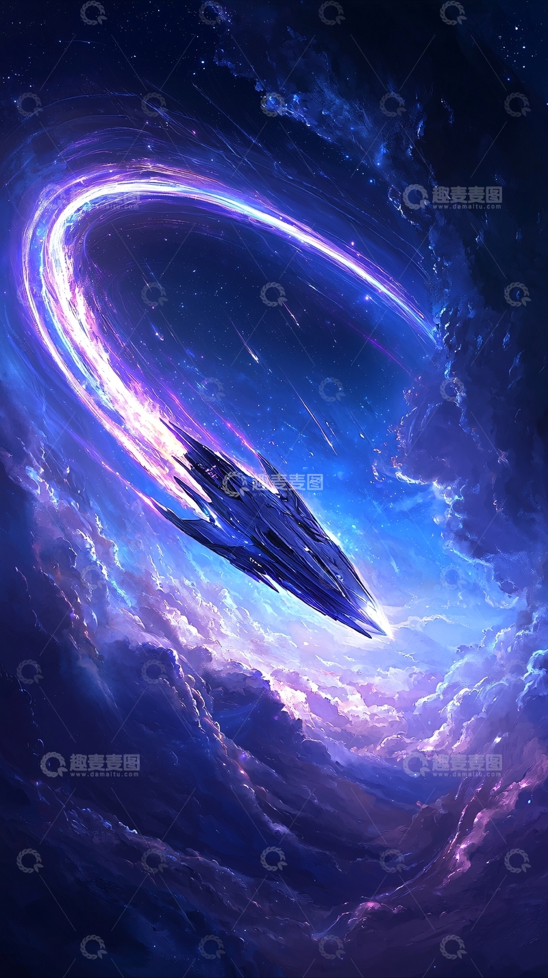 高清大图下载【趣麦麦图】星际飞船穿越星云