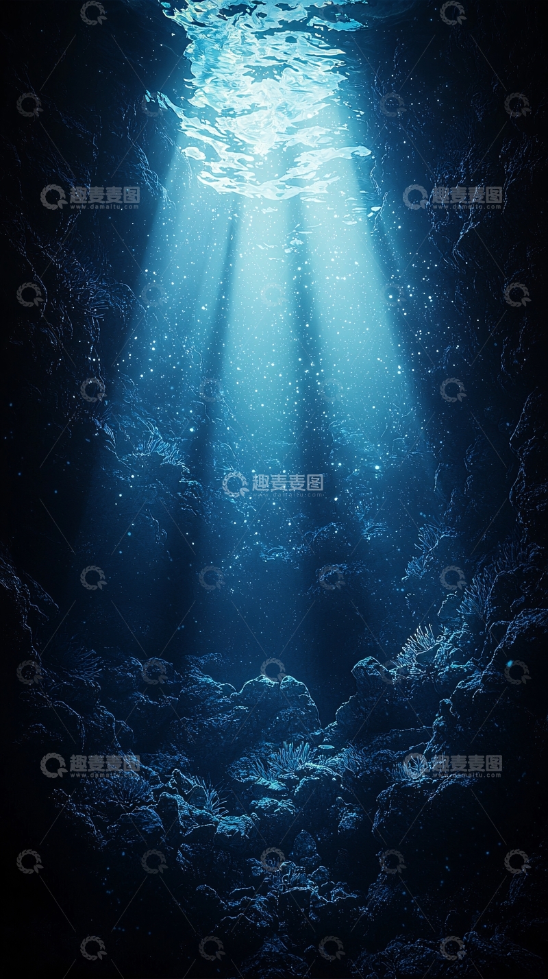 高清大图下载【趣麦麦图】深海光束下的神秘海底世界