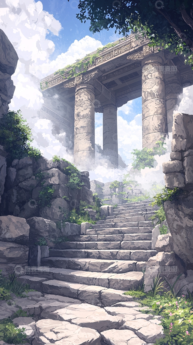 高清大图下载【趣麦麦图】古罗马遗迹石阶与柱廊
