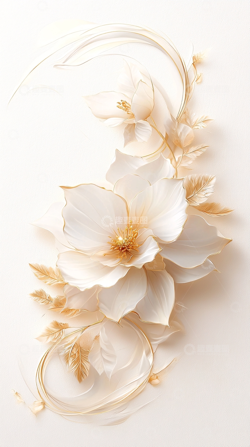 高清大图下载【趣麦麦图】金色花卉艺术插画背景