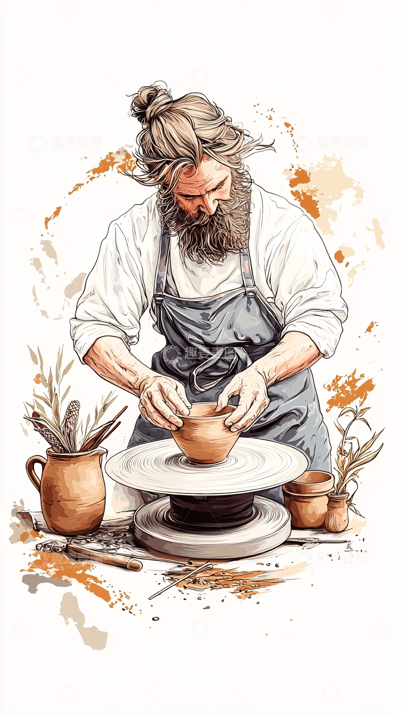 高清大图下载【趣麦麦图】陶艺师制作陶器