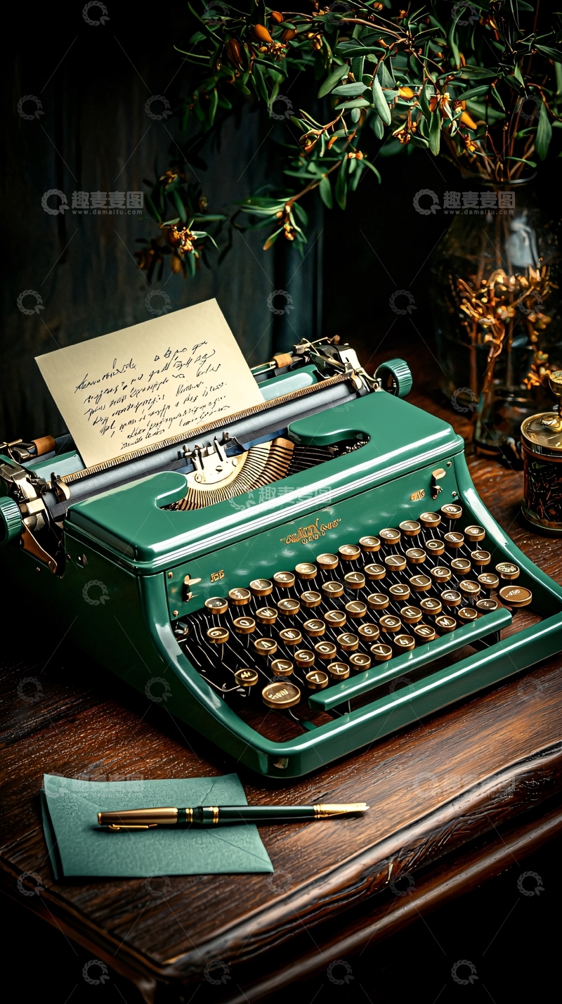 高清大图下载【趣麦麦图】复古打字机与手写信件