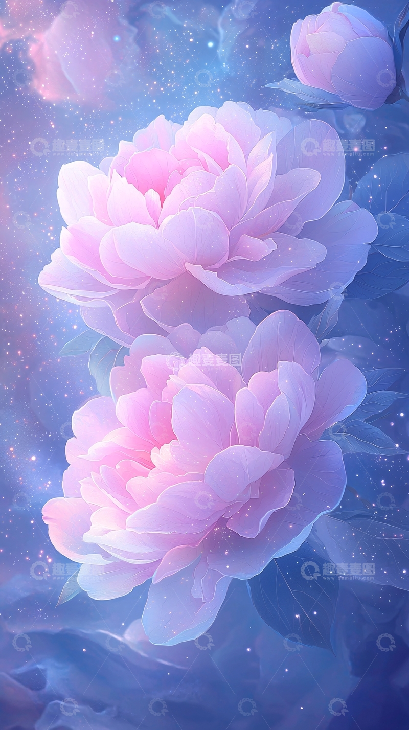 高清大图下载【趣麦麦图】梦幻星空下的牡丹花