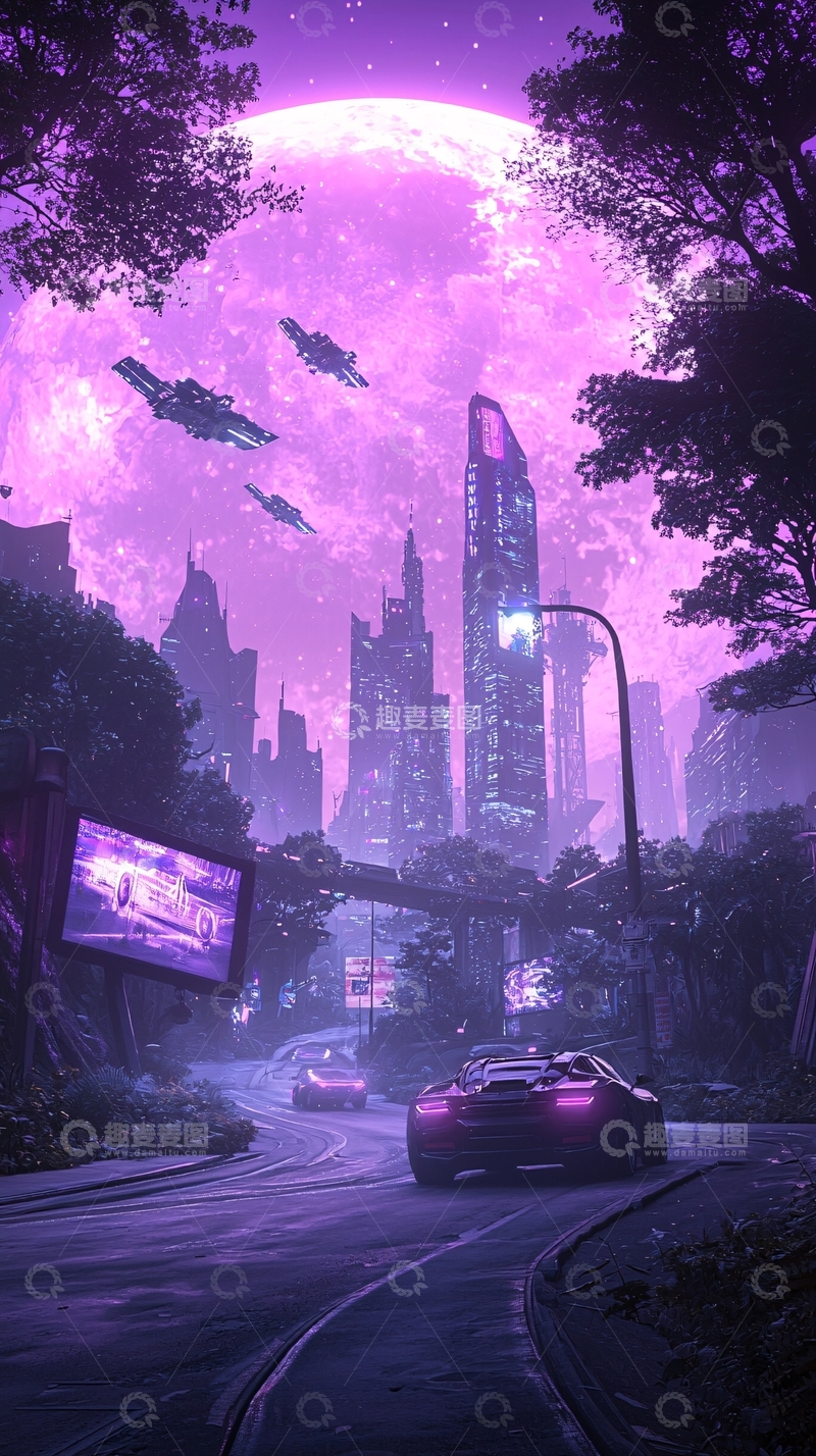 高清大图下载【趣麦麦图】未来城市夜景科幻风格