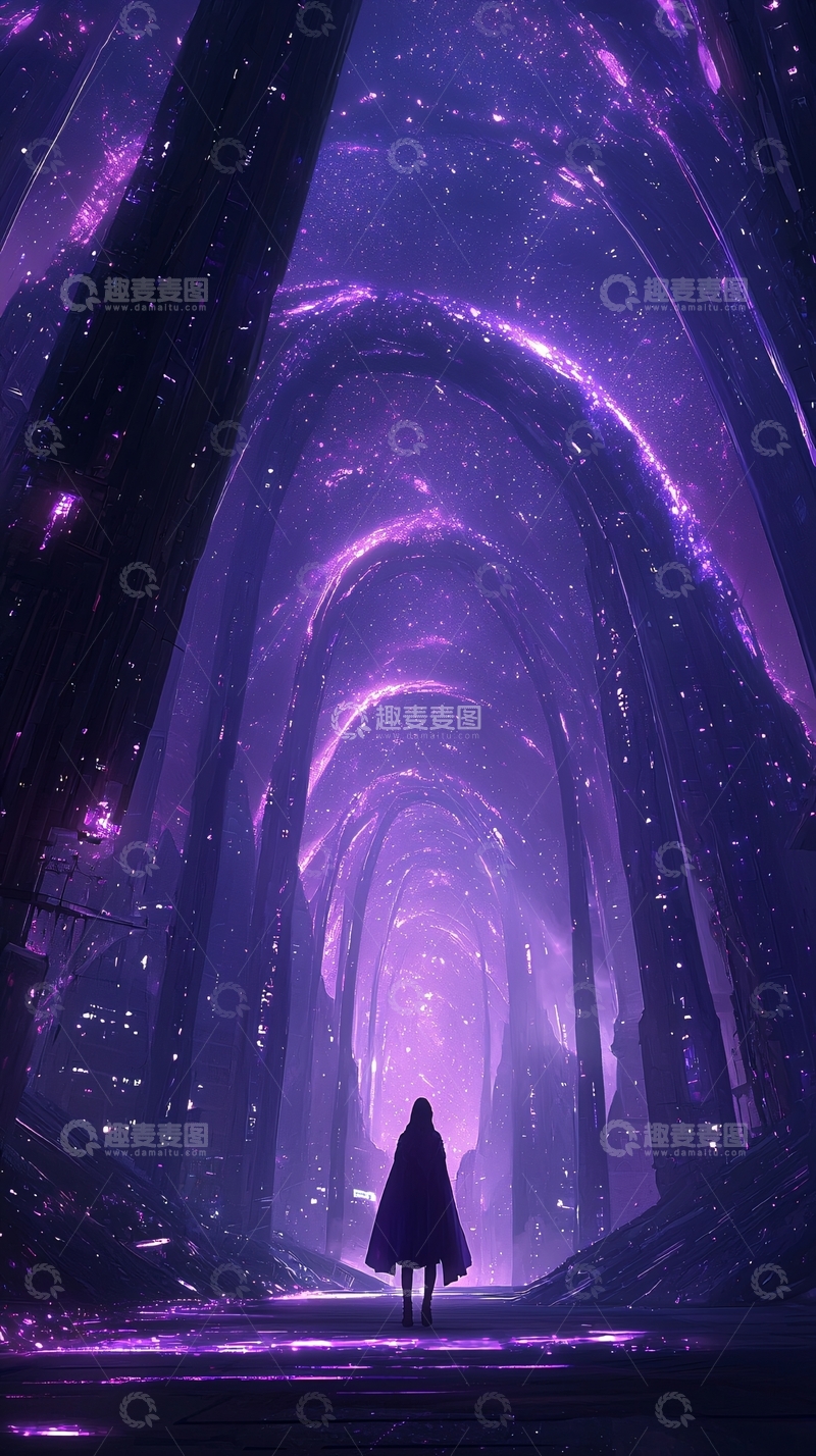 高清大图下载【趣麦麦图】紫色隧道中的神秘人物