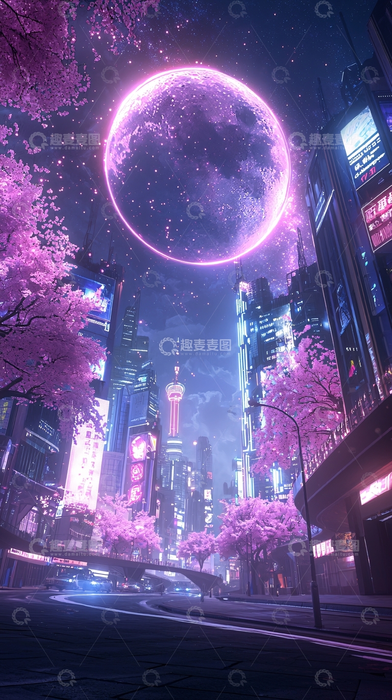 高清大图下载【趣麦麦图】未来城市霓虹夜景