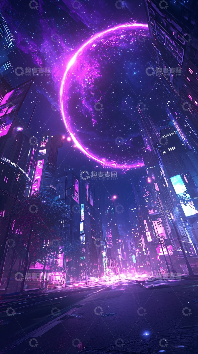 高清大图下载【趣麦麦图】未来霓虹城市夜景