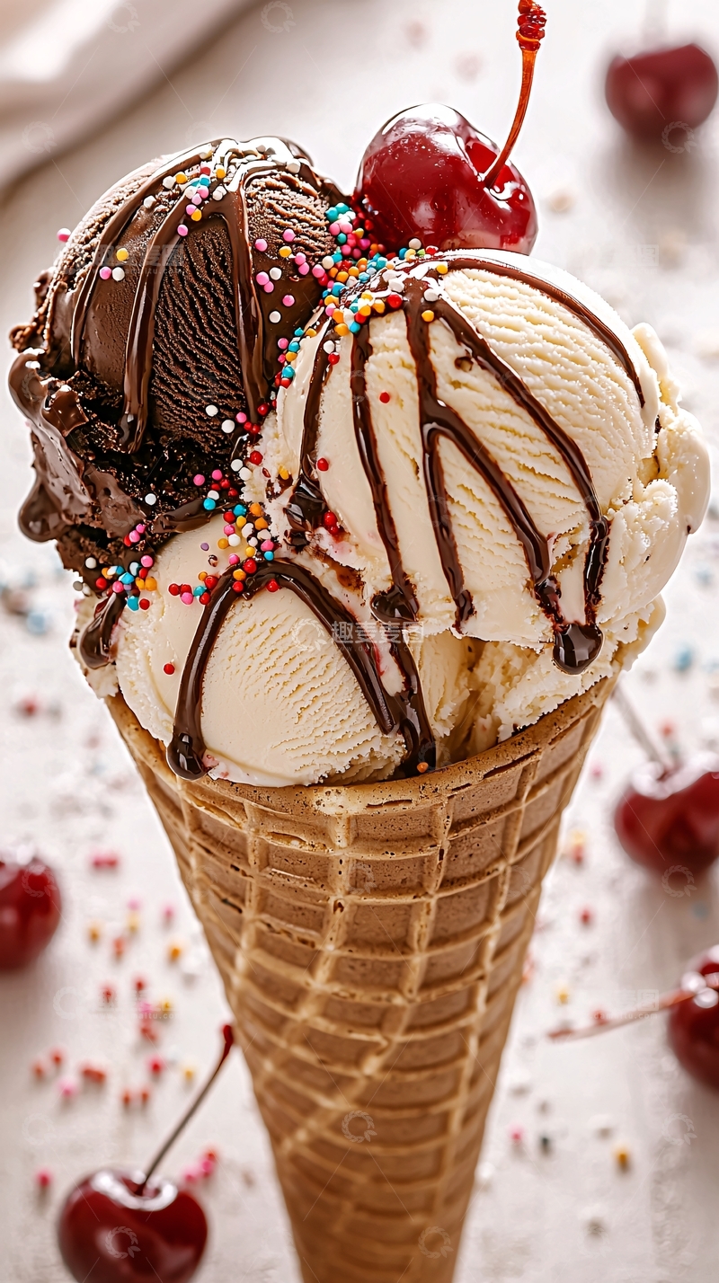 高清大图下载【趣麦麦图】巧克力淋酱冰淇淋甜筒