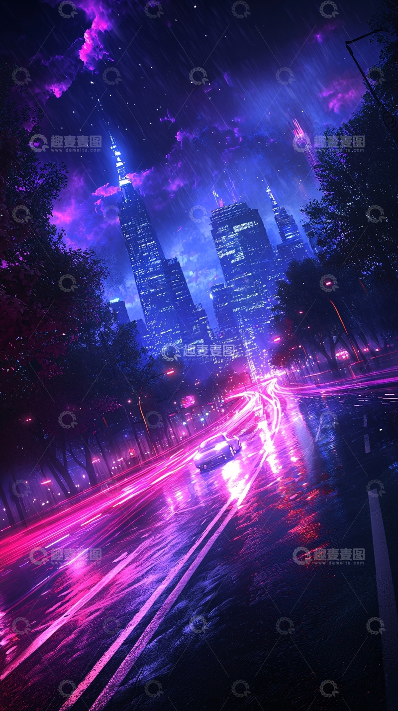 高清大图下载【趣麦麦图】霓虹雨夜城市街景