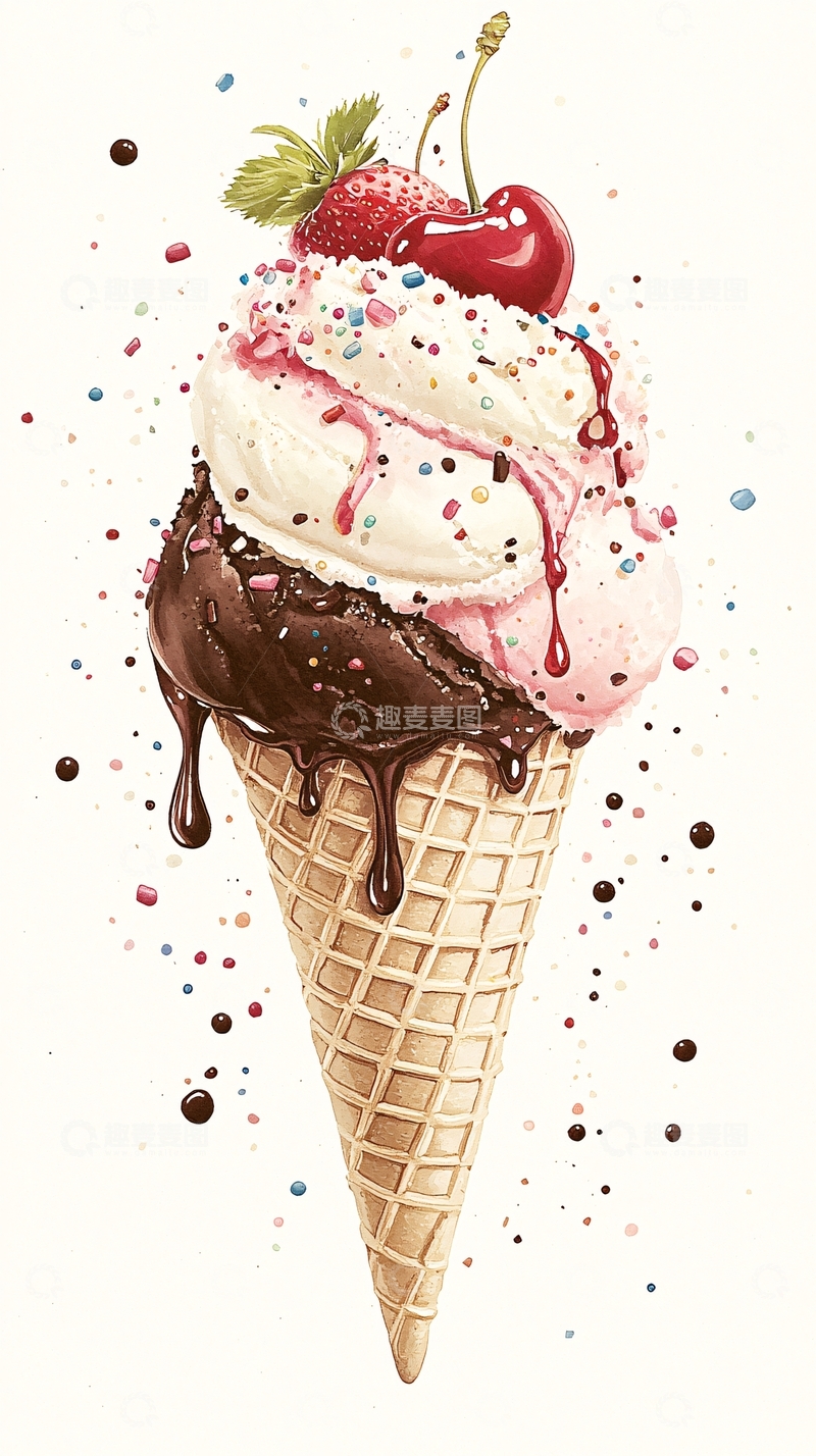 高清大图下载【趣麦麦图】冰淇淋甜筒插画艺术图