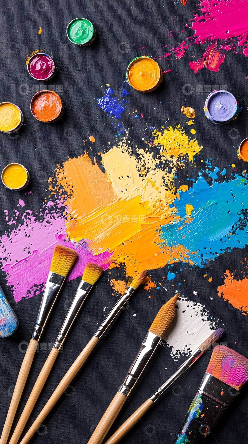 高清大图下载【趣麦麦图】色彩斑斓的画笔与颜料