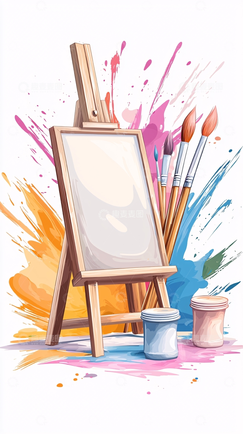 高清大图下载【趣麦麦图】艺术创作工具与颜料喷溅背景
