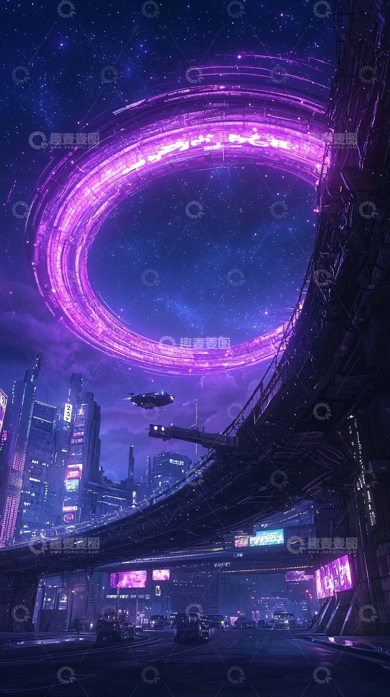 高清大图下载【趣麦麦图】未来城市夜景科幻建筑