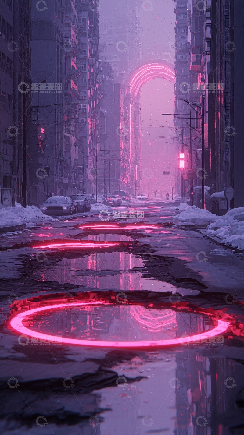 高清大图下载【趣麦麦图】未来城市霓虹光圈