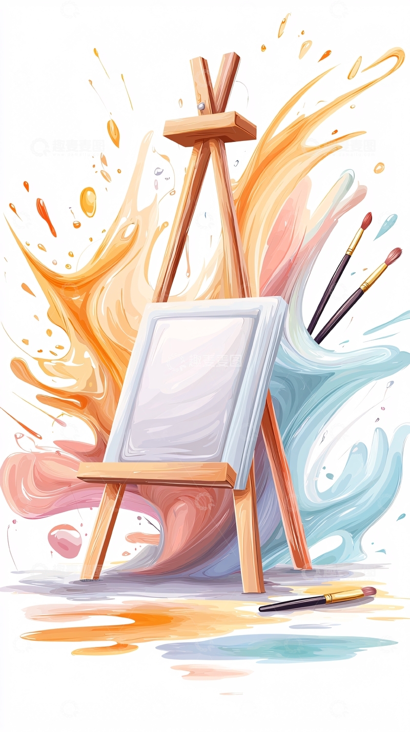 高清大图下载【趣麦麦图】艺术创作中的画架与颜料飞溅