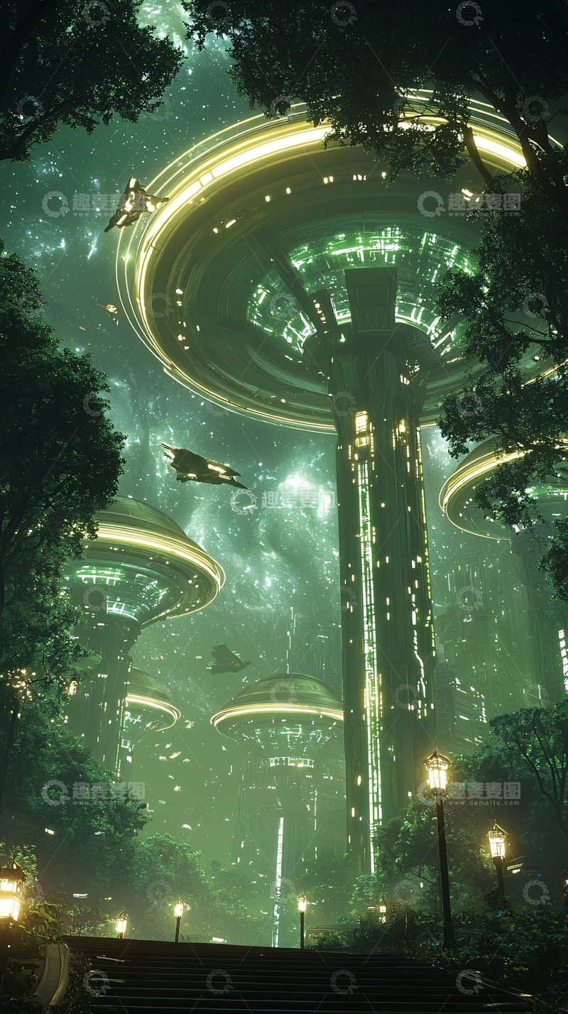 高清大图下载【趣麦麦图】未来城市夜景科幻建筑