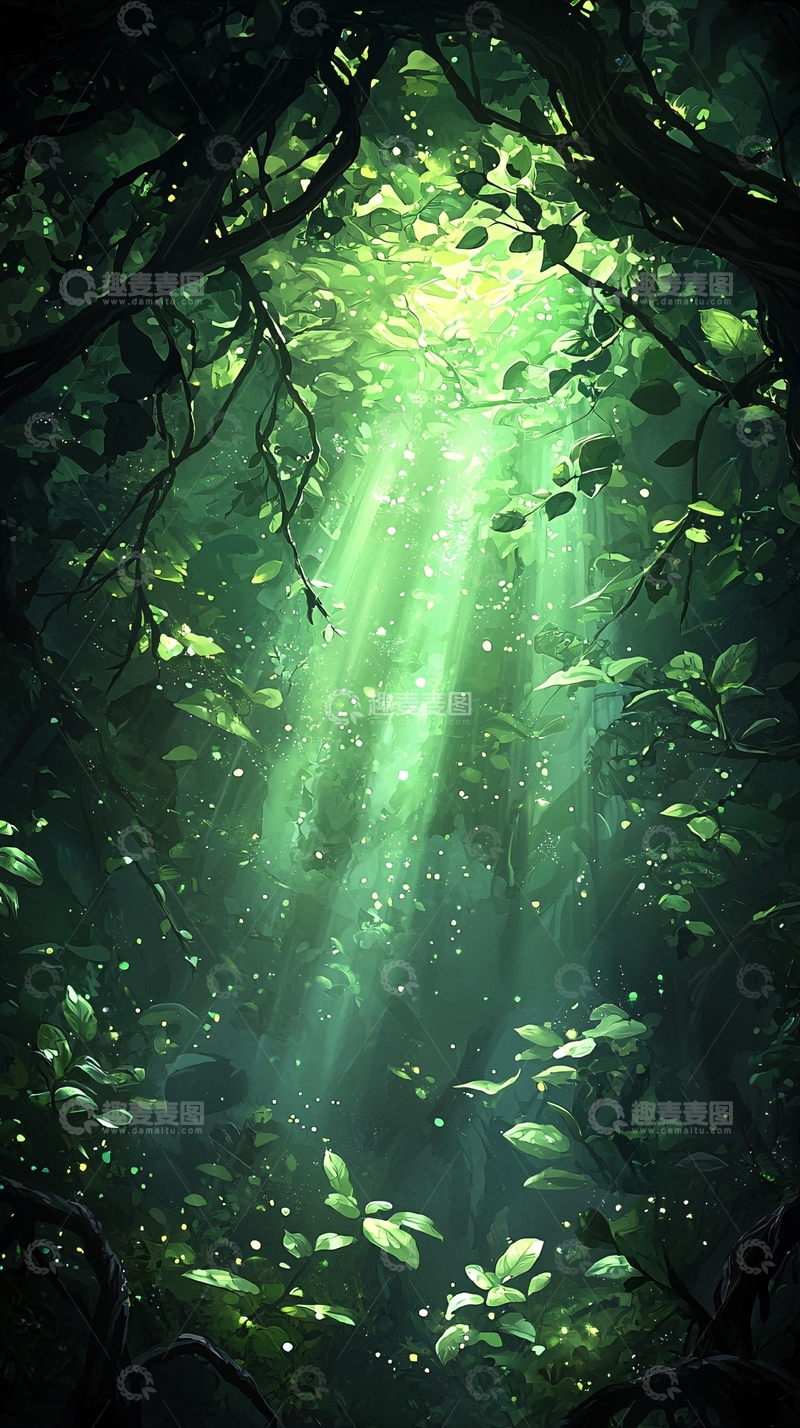 高清大图下载【趣麦麦图】森林中的光束
