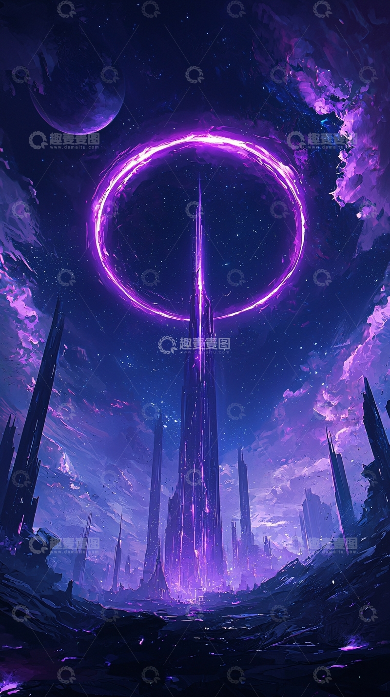 高清大图下载【趣麦麦图】紫色神秘星球与光环