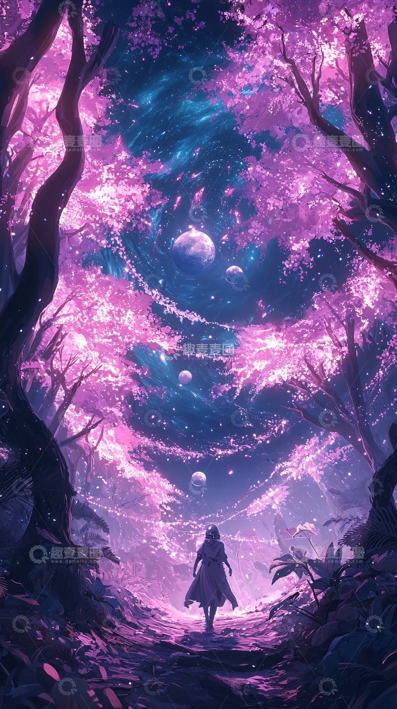 高清大图下载【趣麦麦图】梦幻森林中的神秘星球
