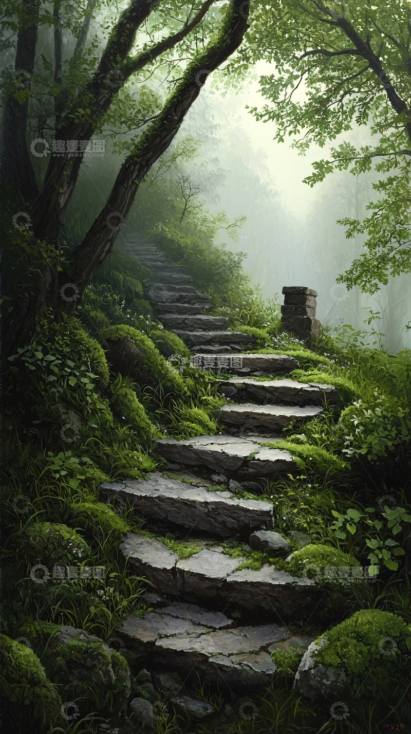 高清大图下载【趣麦麦图】石阶森林小径