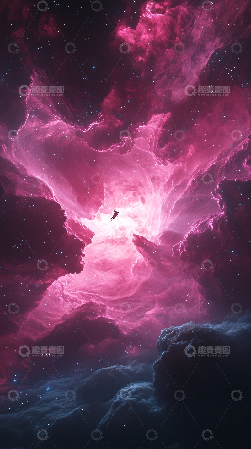 高清大图下载【趣麦麦图】宇宙星云与孤独身影