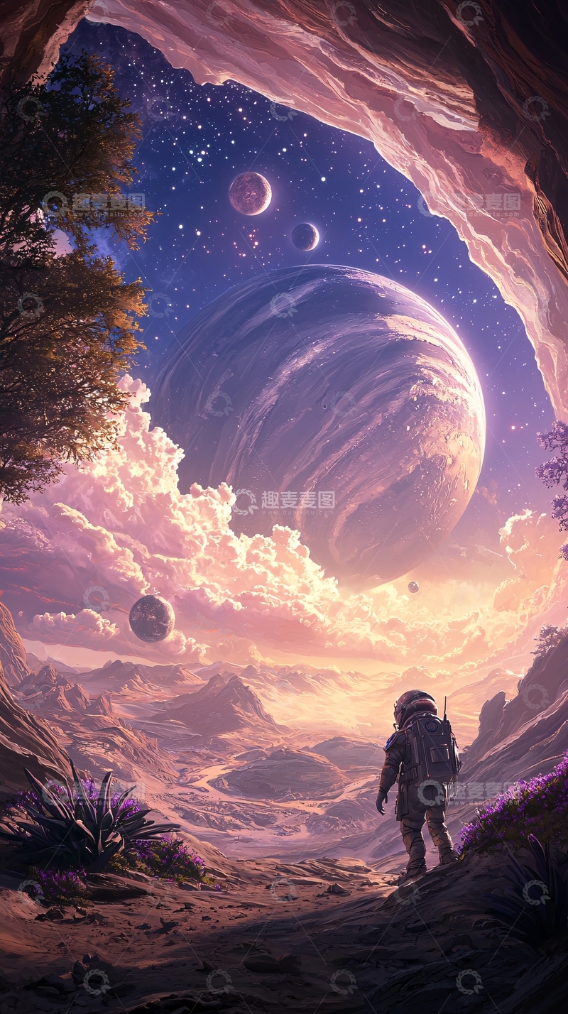 高清大图下载【趣麦麦图】外星探险者与神秘星球