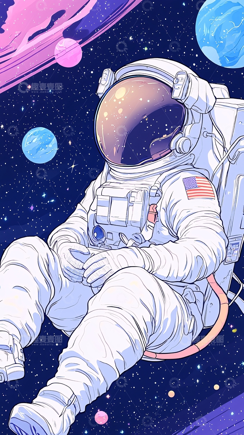 高清大图下载【趣麦麦图】太空漫步宇航员插画